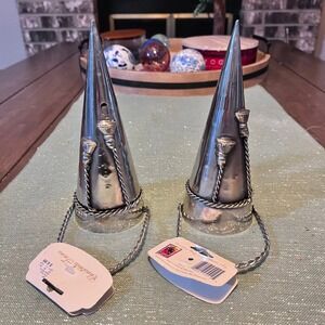 Set of 2 Vintage Christmas Trees Cone Candle Holders Ornaments